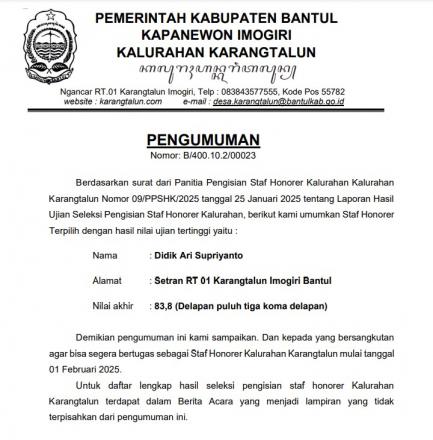 PENGUMUMAN - STAF HONORER KALURAHAN TERPILIH